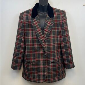 Sag Harbor Plaid Wool Blend Jacket Size 14 Red Grey Yellow White